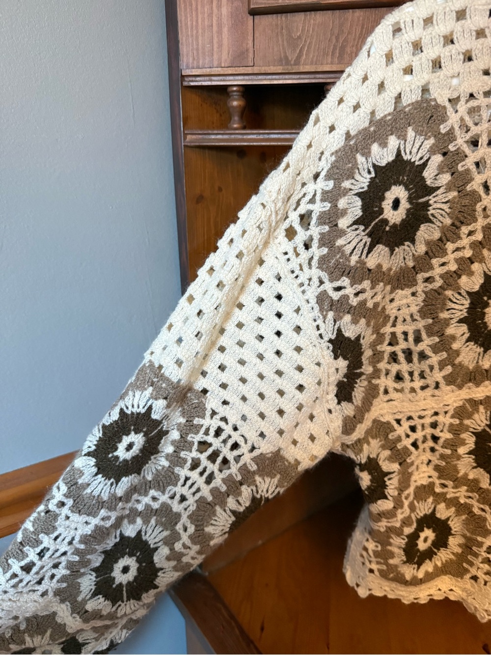 Rebellion Again crocheted sweater is a boho-style, open-knit cropped pullover L - Picture 6 of 10